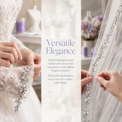 3FT Heavy Duty Crystal Rhinestone Trim Chain with Yarn Scissors, Sew-On Bling Appliqué for Wedding Bridal Dress, DIY Jewelry & Clothing Accessories (Iridescent) - color: iridescent