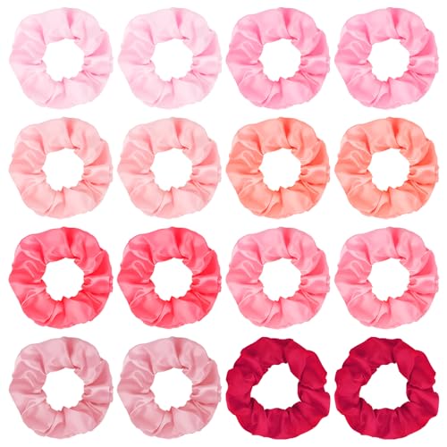 16 Pcs Satin Scrunchies Bridesmaid Proposal Gifts Hair Ties Scrunchies for Women Girls Bachelorette Party Favors (Pink-Multicolored) - color: Pink-Multicolored