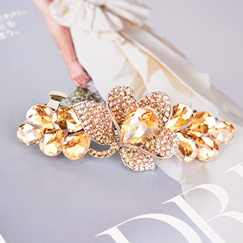 Flower Jewelry Design Hairpin Luxury Rhinestone Hair Barrette Clip Gorgeous Hair Accessories for Women(Champagne) - color: Champagne