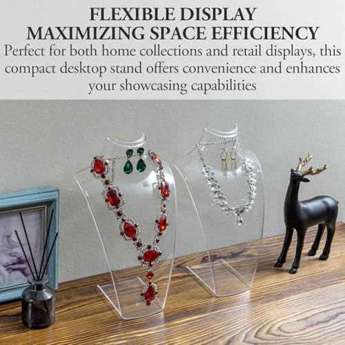 MyGift 12 Inch Clear Acrylic Necklace and Earring 3D Bust Jewelry Display Stand, Tabletop Neck Form Base Chain Holder for Home or Retail Showcase, Set of 2