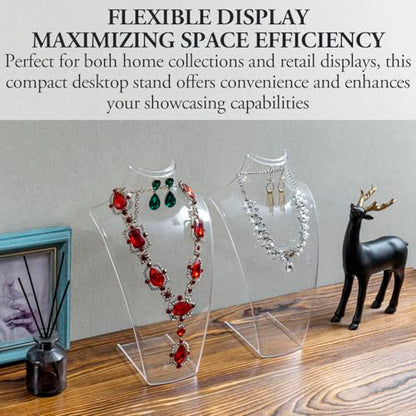 MyGift 12 Inch Clear Acrylic Necklace and Earring 3D Bust Jewelry Display Stand, Tabletop Neck Form Base Chain Holder for Home or Retail Showcase, Set of 2