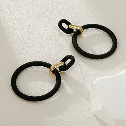RUOFFETA Acrylic Rectangle Earrings, Fashion Acrylic Square/Oval/Hoop Statement Drop Earrings for Women - color: Black Hoop