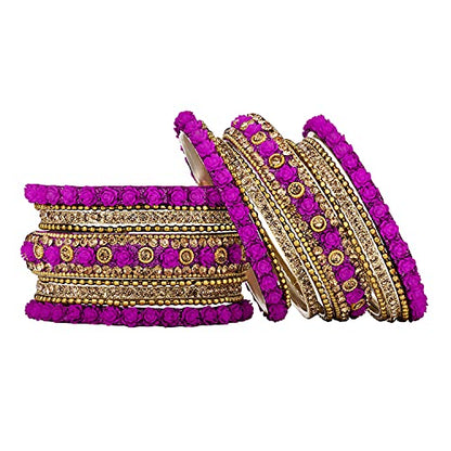 Aheli Ethnic Metal Bangles Chudha Set Stone Studded Bangle Set Indian Wedding Wear Fashion Jewelry Gift for Women Blue - color: Rani Pink