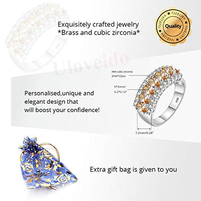 Uloveido Beautiful Women's 7 Stones Wedding Band Oval Cubic Zirconia Engagement Anniversary Rings J501 - color: Platinum-Champagne