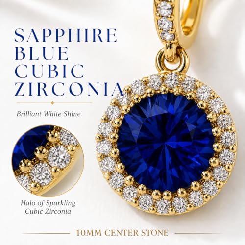 14K Gold Plated Hoop Dangle Earrings for Women, Hypoallergenic Colorful Cubic Zirconia Drop Earrings, Lightweight Huggie Earrings for Women - color: Gold/Sapphire Blue