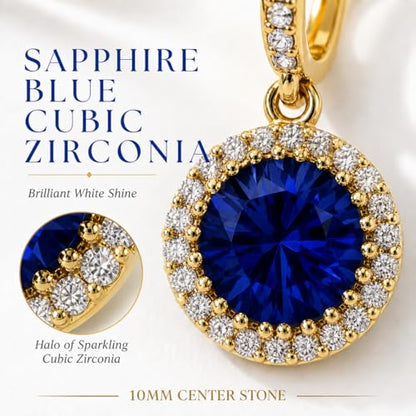 14K Gold Plated Hoop Dangle Earrings for Women, Hypoallergenic Colorful Cubic Zirconia Drop Earrings, Lightweight Huggie Earrings for Women - color: Gold/Sapphire Blue