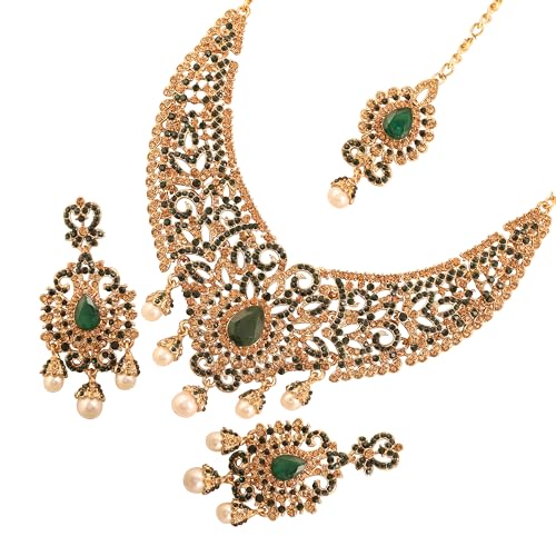 Touchstone Indian jewelry sets for women tikka wedding necklace costume guest statement bollywood rhinestones crystal faux pearls gold big royal neck piece set bridal fashion accessories - color: 1 Multicolor