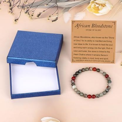 LPBeads Handmade Natural Gemstone Stretch Elastic Bracelet Healing Crystal Round Stone Beads Jewelry Gifts for Women Men - color: African Bloodstone, size: 6mm