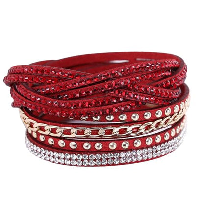 Long tiantian Leather Wrap Bracelets for Women Boho Multi Layered Bracelets Western Jewelry Hot Pink Accessories Birthday Gifts - color: 2287 red