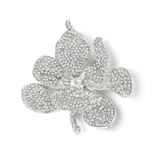 EVER FAITH Women's Austrian Crystal Orchid Flower Petal Brooch - color: Clear Silver-Tone