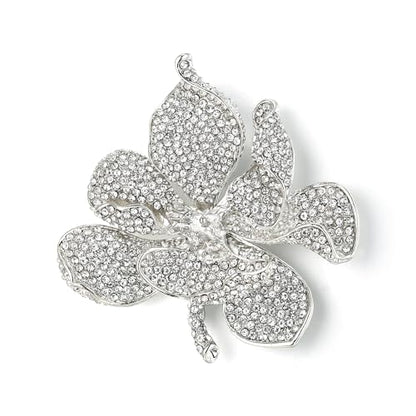 EVER FAITH Women's Austrian Crystal Orchid Flower Petal Brooch - color: Clear Silver-Tone