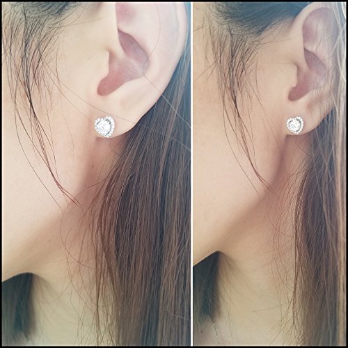 925 Sterling Silver Bezel Stud Earrings for Women Hypoallergenic Cubic Zirconia Stud Earrings for Unisex - style: 1-Heart Studs