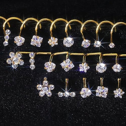 14k Gold Plated 316L Surgical Steel 22g/20g/18g Nose Rings Studs L-Shape Bone Screw Nostril Piercing 1.5mm 2mm 2.5mm 3mm 3.5mm 4.5mm CZ Nose Studs for Women - color: 20g 9pcs L Gold 316L Surgical Steel