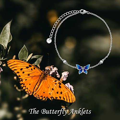 YAFEINI Anklet Bracelets for Women Girls Sterling Silver Hummingbird/Dragonfly/Butterfly Link Chain Anklets Jewelry Gifts - color: Butterfly anklets