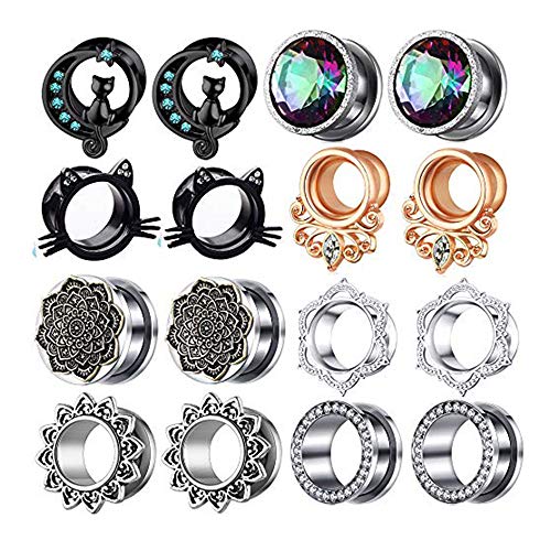 TIANCI FBYJS Stainless Steel Zircon Ear Tunnels Earrings Guages Piercing Plugs Stretcher Gauges for Women Men - style: 16mm=5/8''