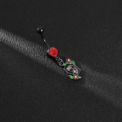 14G Surgical Stainless Steel Dangle Belly Button Rings for Women Belly Ring Dangling Piercing Jewelry CZ Snake lizard Skull Spider bat Halloween Party Punk Rock - style: Rose Skeleton