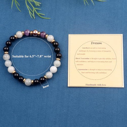 KSQS Healing Stone Bead Bracelet for Women, Natural Gemstones Balance Protection Bracelet, Spiritual Crystal Beads Bracelet Anxiety Relief with Meaning Card - color: Dream