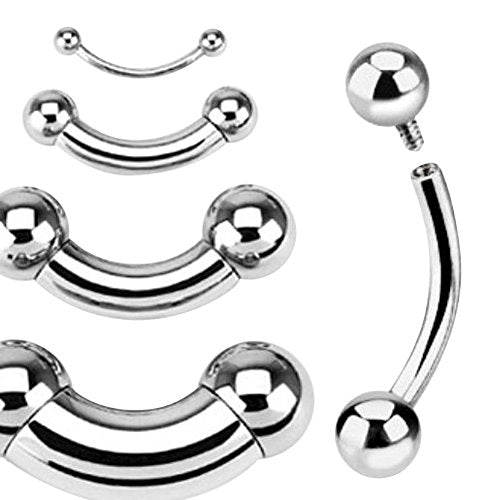 1pc 316L Steel Internally Threaded Bent Curved Barbell Bridge, PA, Eyebrow Ring - style: Gauge 16g - Length 6mm - Ball Size 3mm