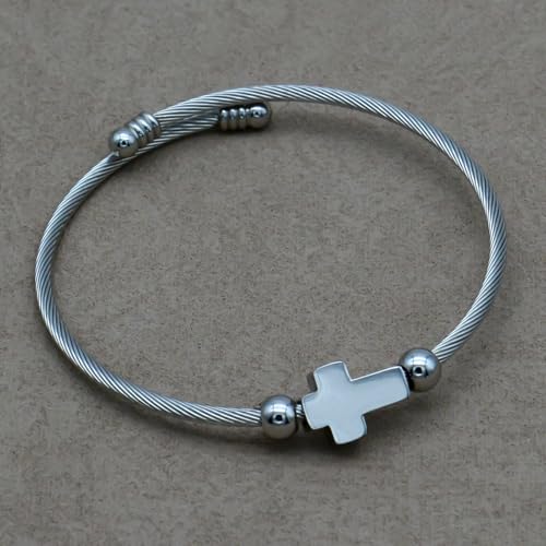 Stainless Titanium Steel Cross Bracelet for Men and Women – Minimalist Adjustable Bangle with Religious Symbol – Hypoallergenic Cable Wire Cuff with Eco-Friendly Packaging
