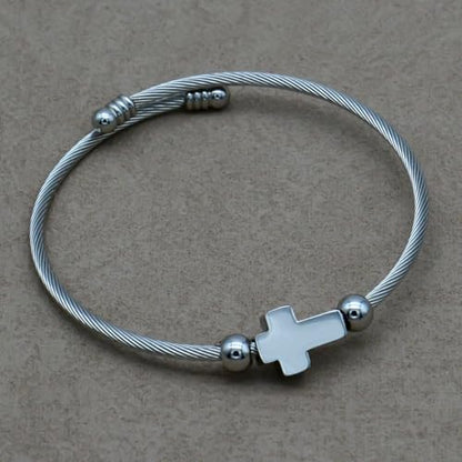 Stainless Titanium Steel Cross Bracelet for Men and Women – Minimalist Adjustable Bangle with Religious Symbol – Hypoallergenic Cable Wire Cuff with Eco-Friendly Packaging