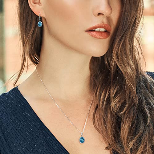 Gem Stone King 925 Sterling Silver Customized and Personalized 11X9MM and 9X7MM Oval Gemstone Birthstone Pendant and Earrings Jewelry Set For Women (8.70 Cttw, with 18 Inch Silver Chain)