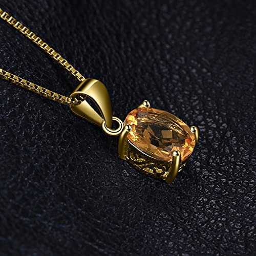 JewelryPalace Natural Gemstone Garnet Peridot Amethyst Citrine Blue Topaz Birthstone Solitaire Pendant Necklace Jewelry Set, 14k Gold Plated 925 Sterling Silver Necklaces for Women, 18 Inch Box chain - color: E-Yellow Gold Plated-Citrine