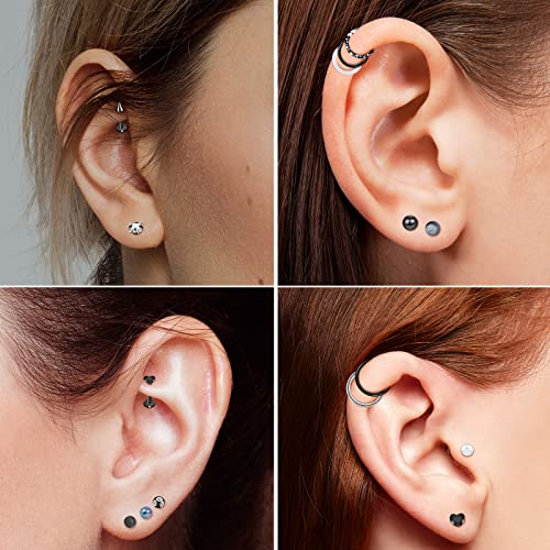 ONESING 20-30 Pcs Septum Rings 16G Septum Jewelry - Surgical Steel Piercings Horseshoe Helix Daith Smiley Tragus Lip Rings Nose Hoop Hinged Seamless Piercing Jewelry for Women Men - color: Black&Silver-36pcs