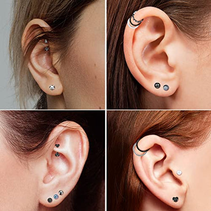 ONESING 20-30 Pcs Septum Rings 16G Septum Jewelry - Surgical Steel Piercings Horseshoe Helix Daith Smiley Tragus Lip Rings Nose Hoop Hinged Seamless Piercing Jewelry for Women Men - color: Black&Silver-36pcs