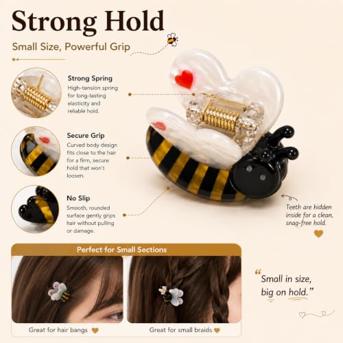 6PCS Mini Bee Hair Claw Clips, Bee Gifts for Women | Acetate Cute Bug Hair Claw Clip Accessories Fun Novelty Animal for Birthday Halloween Christmas Stuffers