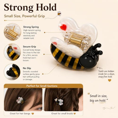 6PCS Mini Bee Hair Claw Clips, Bee Gifts for Women | Acetate Cute Bug Hair Claw Clip Accessories Fun Novelty Animal for Birthday Halloween Christmas Stuffers