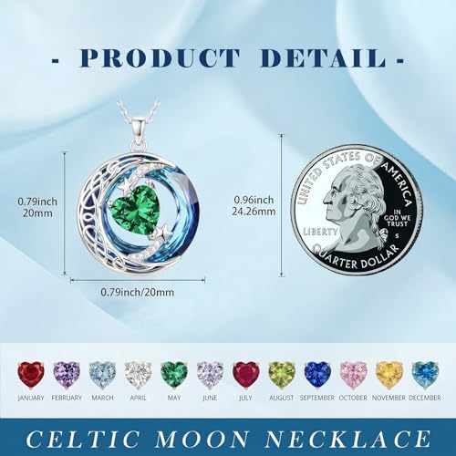Birthstone Necklace for Women Crystal Moon and Star Pendant White Gold Celtic Moon Jewelry Birthday Graduation Gifts for Wife Her - style: Moon-5
