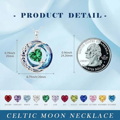 Birthstone Necklace for Women Crystal Moon and Star Pendant White Gold Celtic Moon Jewelry Birthday Graduation Gifts for Wife Her - style: Moon-5