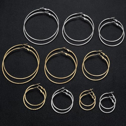 4/10 Pairs Stainless Steel Gold Silver Plated Hoop Earrings Hypoallergenic Dainty Big Small Hoops Earrings Set for Women - color: 10 Pairs Silver/Gold Plated Filigree Hoop Earrings Set
