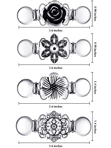 Jetec 4 Pieces Vintage Sweater Shawl Clips Retro Cardigan Collar Dress Shirt Brooch Clips for Women Wearing, 4 Styles - style: Flower Style