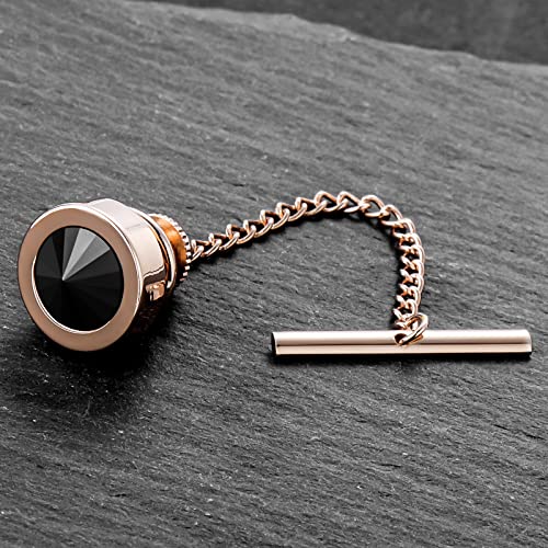 HAWSON Black Stone Tie Tack for Men Tie Pin with Chain for Wedding Birthday Anniversary Party - color: rose gold tone 2