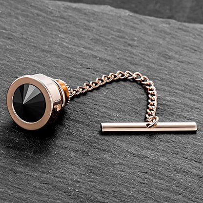 HAWSON Black Stone Tie Tack for Men Tie Pin with Chain for Wedding Birthday Anniversary Party - color: rose gold tone 2