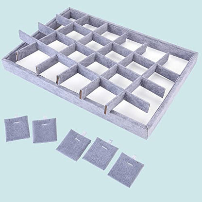 24 Grid Stackable Jewelry Tray Organizer with Removable Divider Velvet Tray | Jewelry Display Tray for Earrings Necklaces Bracelet Rings Display Showcase - Grey - color: Grey