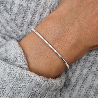 Charm Bracelet 925 Sterling Silver Bracelets for Women 2mm Dainty Snake Chain Bracelet Jewelry Gifts for Her - size: 7.5 inches