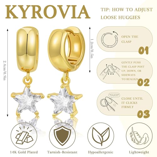Gold Huggie Dangle Earrings for Women Chunky Hoop Huggies Cubic Zirconia Drop Earring Diamond Crystal Charm Statement Teardrop Earrings Jewelry Gifts - color: Gold-Star