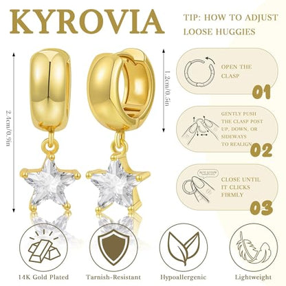 Gold Huggie Dangle Earrings for Women Chunky Hoop Huggies Cubic Zirconia Drop Earring Diamond Crystal Charm Statement Teardrop Earrings Jewelry Gifts - color: Gold-Star