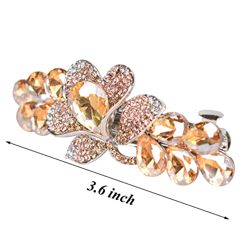 Flower Jewelry Design Hairpin Luxury Rhinestone Hair Barrette Clip Gorgeous Hair Accessories for Women(Champagne) - color: Champagne