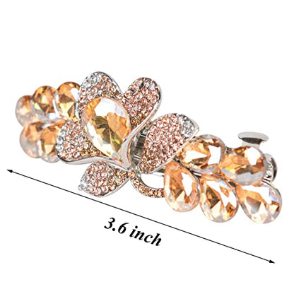 Flower Jewelry Design Hairpin Luxury Rhinestone Hair Barrette Clip Gorgeous Hair Accessories for Women(Champagne) - color: Champagne