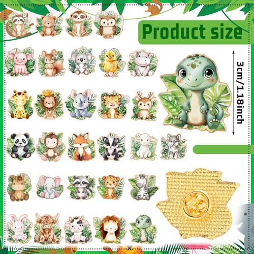 30/60 Pcs Cute Enamel Pins Bulk Plant Flower Animal Halloween Gothic Fall Pumpkin Cartoon Lapel Pin Brooches Jewelry Gift for Backpack Clothes Hats Accessories - style: Jungle Animals