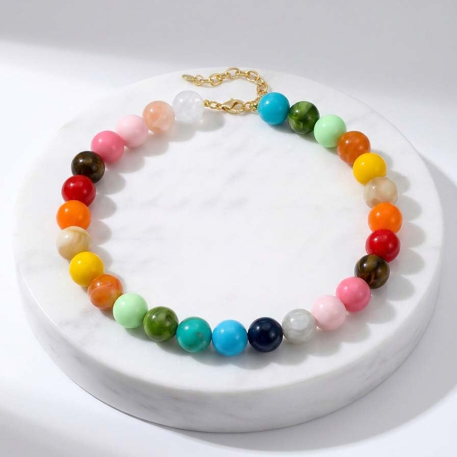 Chunky Beaded Necklace for Women, Colorful Trendy Statement Summer Jewelry Gift - color: necklace-1