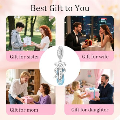 925 Sterling Silver Bead Charm for Pandora Bracelets and Necklaces,Pink Bow Cherry Butterfly Blue Ocean Pendant Bead Charms Jewelry Present Valentines Gifts for Wife/Girlfriend Women - style: Blue Ballet Shoe Charm