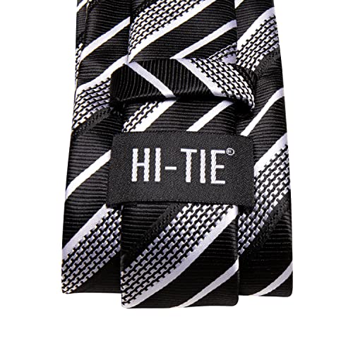 Hi-Tie Men 63inches Tie Set Extra Long Necktie Paisley Tie Pocket Suqare Cufflinks Big and Tall Men Tie - color: Black Grey Silver