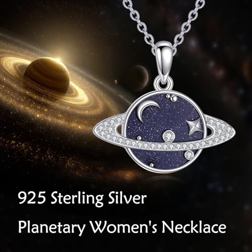 Saturn Planet/Sun Moon and Star Necklace 925 Silver Sterling Galaxy Pendant Necklaces Celestial Jewelry Birthday Jewelry for Her Women Astronomy Lovers Gifts - style: Saturn Planet Necklace
