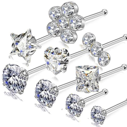 14k Gold Plated Nose Rings Studs for Women 316L Surgical Steel Nose Piercings 22g/20g/18g Gauges 1.5mm/2mm/2.5mm/3mm/3.5mm/4.5mm Sizes - color: 20g 9pcs Bone Silver Surgical Steel