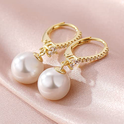 Jiamiaoi Pearl Dangle Earrings 925 Sterling Silver Pearl Earrings for Women 10mm White/Black Pearls - color: A5-Yellow-10mm Pearl