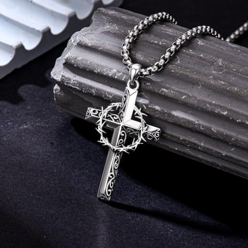 Cross Necklace for Men Women 925 Sterling Silver Cross Pendant Necklace Christian Religious Jewelry Gifts for Anniversary - color: 5-Crown of Thorns Cross-1